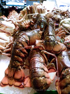Seafood displayed on a Spanish market stall
