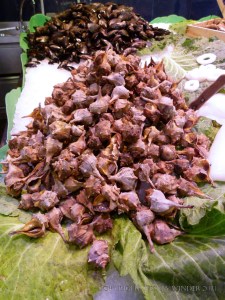 Seafood displayed on a Spanish market stall