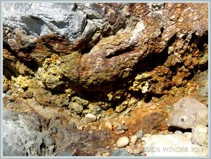 Close-up of iron staining in Wealden Beds rock