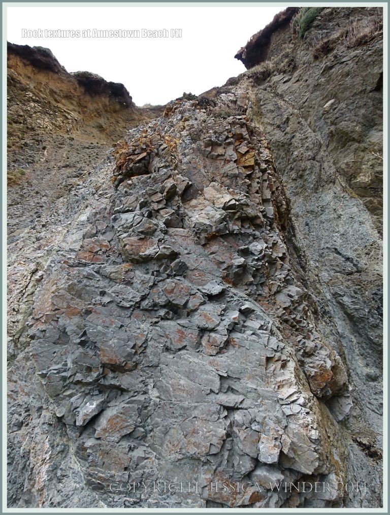 Close-up of Ordovician volcanic rock texture in cliffs at Annestown