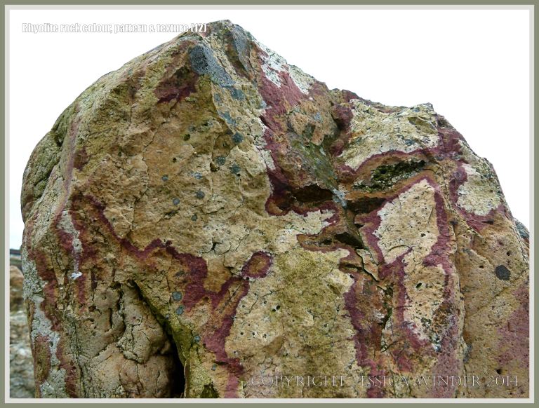 Natural abstract pattern in a rhyolite boulder in Bunmahon Geological Garden