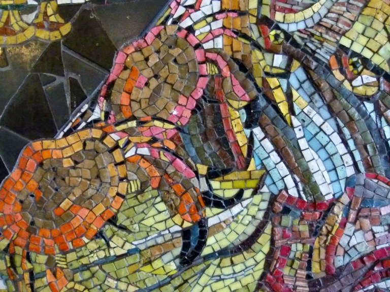 Detail of crabs in a mosaic picture of a fishmonger shop
