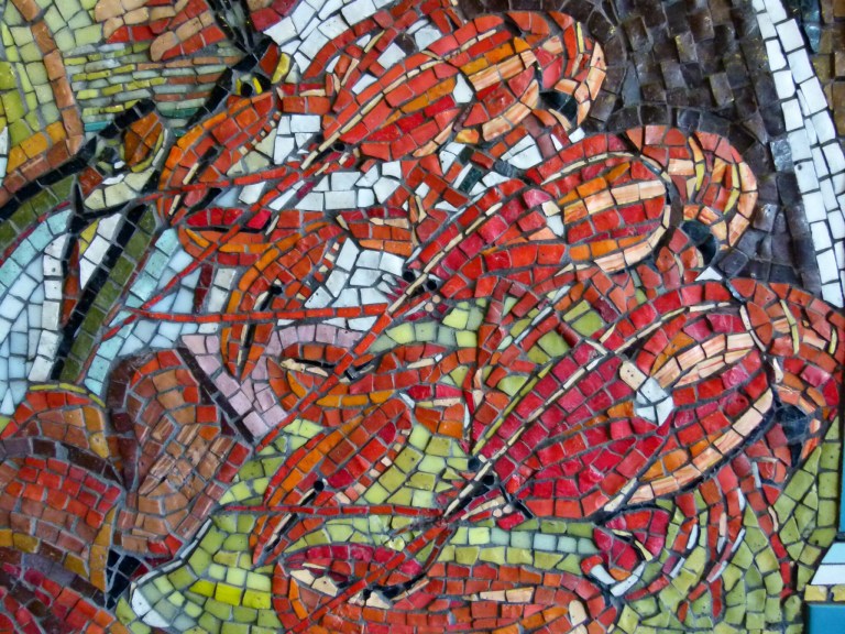 Close-up detail of lobsters in a mosaic