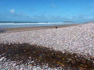 Wide pebble bank created by storms