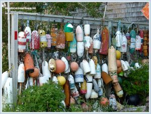 Display of flotsam fishing floats on Grand Manan