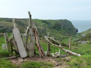A driftwood stile at Mewslade