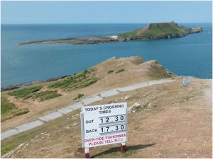 View of Worms Head with high tide over the causeway