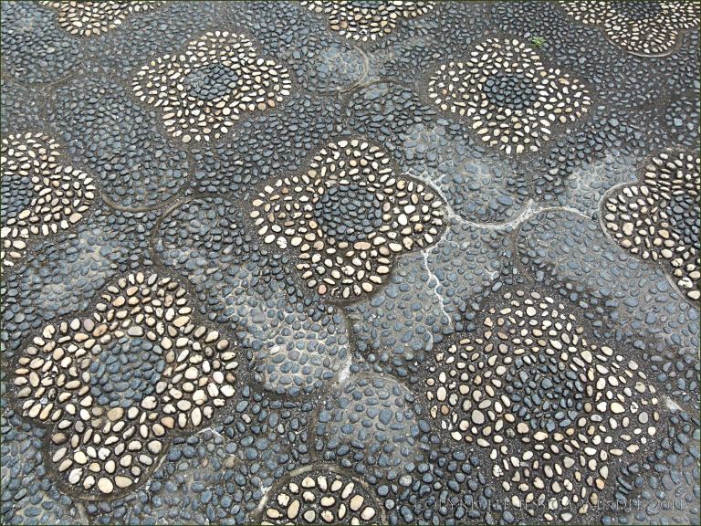 Pebble patterned path in the Chinese garden at Jardin Botanique de Montreal