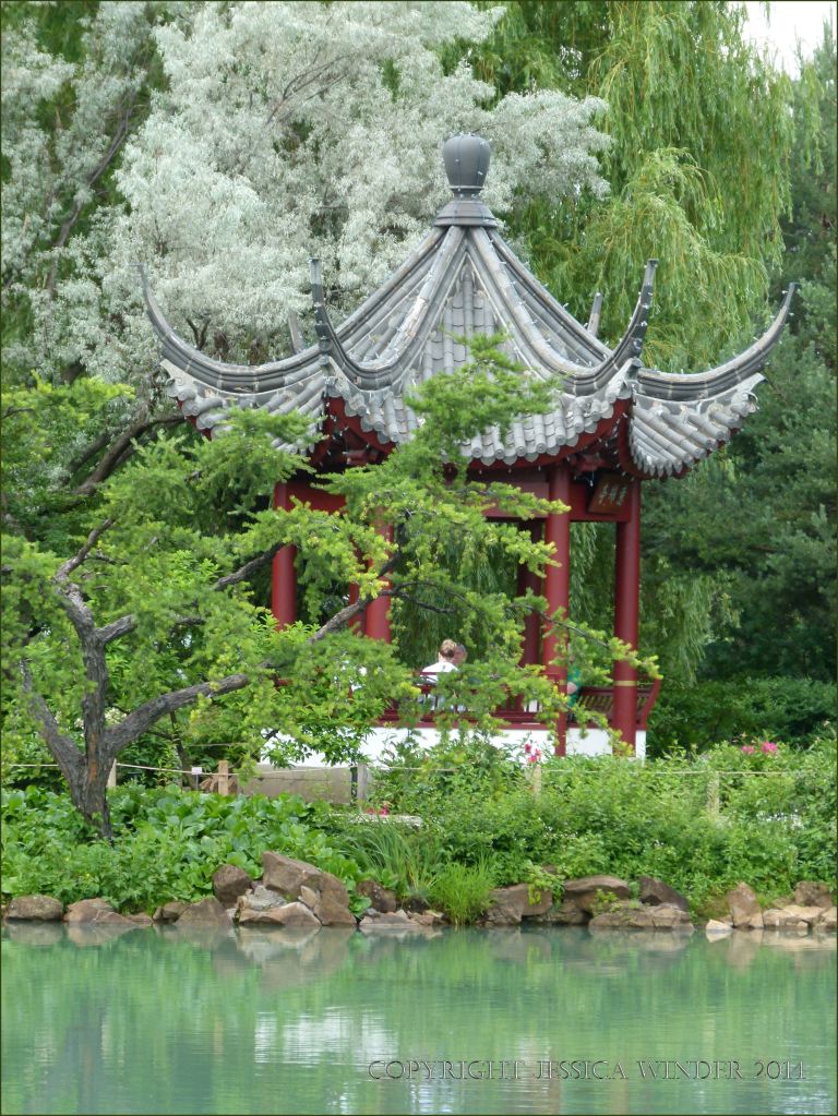 Pavilion by the lake in the Chinese Garden at Jardin Botanique de Montreal
