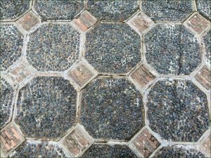 Pebble patterned path in the Chinese garden at Jardin Botanique de Montreal