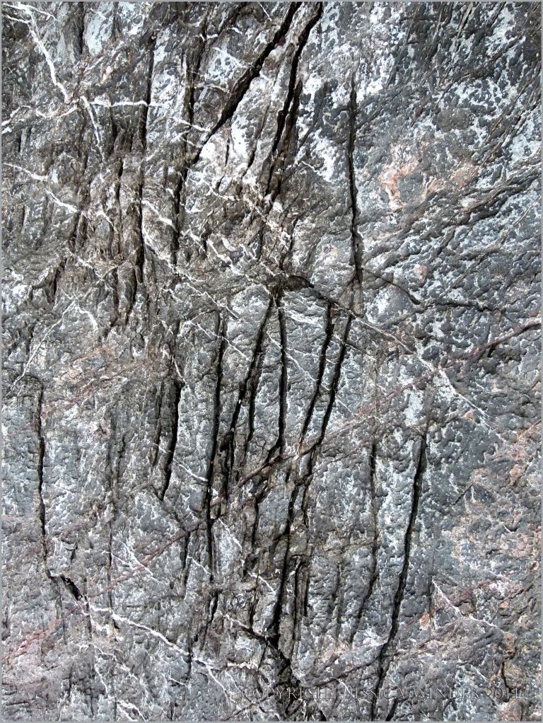 Detail of veining and fractures in limestone cliffs