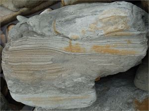 Detail of stratification on a small scale in a beach boulder