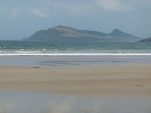 Wonderful sandy beach with hints of colour provided by grains from surrounding rocks.