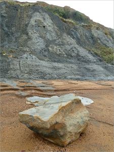 Rocks on the beach at Eype in Dorset, England