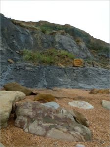 Rocks on the beach at Eype in Dorset, England