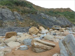 Rocks on the beach at Eype in Dorset, England