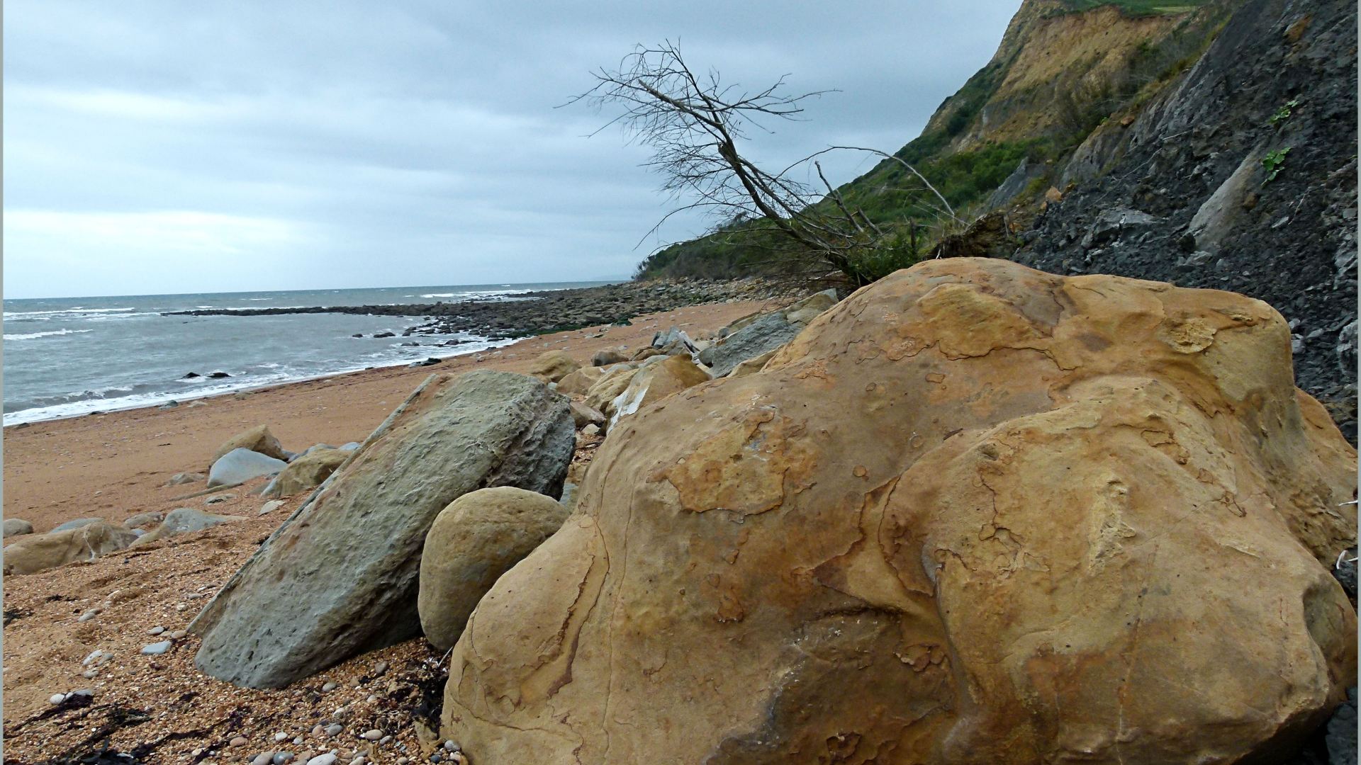Rocks on the beach at Eype in Dorset, England