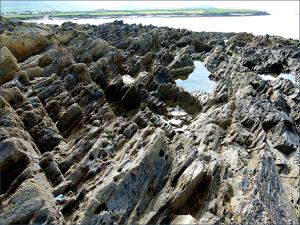 Texture, colour, and pattern in Silurian rock strata on the beach at Ferriters Cove