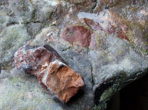 Red haematite on limestone at Rhossili cliffs
