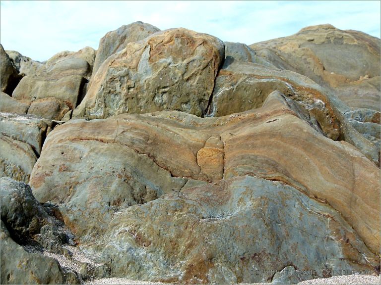 Silurian rocks on the beach at Ferriters Cove