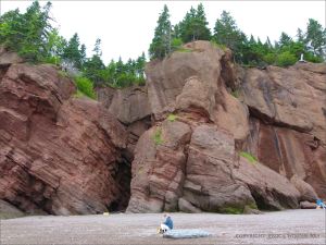 Red cliffs at Hopewell Rocks in New Brunswick