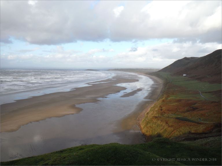 View of Rhossili beach on the Gower Peninsula in South Wales on 23rd December 2013