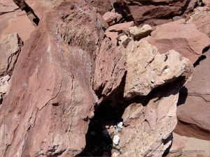 Boulders of recently fallen rocks on the beach at Waterside in New Brunswick