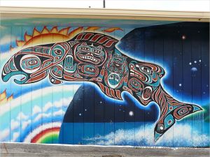 Whale painting on the side of a house in Yachats, Oregon.