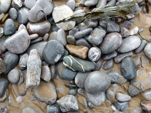 Pebbles on the water's edge at Pwll Du Bay