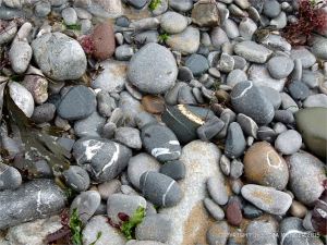 Pebbles on the water's edge at Pwll Du Bay