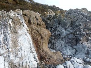 Detail of Carboniferous Limestone at the east end of Pwll Du Bay