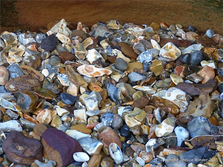 Flint pebbles on the north side of Redend Point at Studland Bay in Dorset, England.