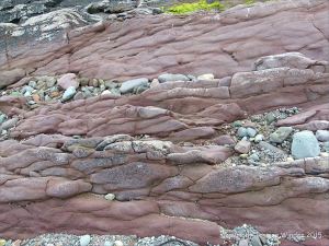Red sandstone Devonian rocks on the seashore