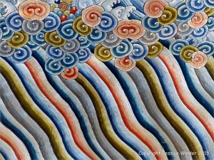 Chinese silk embroidery wave and surf design on a festive dragon robe from the Qing Dynasty