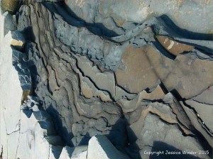 Interesting layered pattern in rock at Lyme Regis in Dorset, England