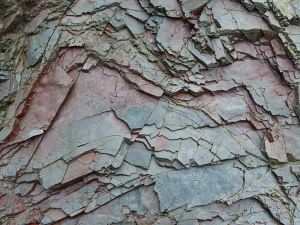 Close-up of weathering rock strata at Red Point on Grand Manan in New Brunswick, Canada