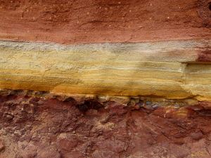 Triassic cliff rock strata at Budleigh Salterton in Devon, England
