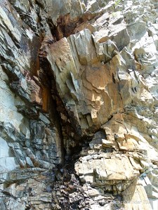 Close-up of the natural rock patterns in the cliffs at Cape Enrage