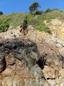 Contrasting rock textures at Moulin Huet Bay