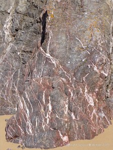 Close-up of the natural pattern of calcite veins in Carboniferous limestone at Threecliff Bay, Gower