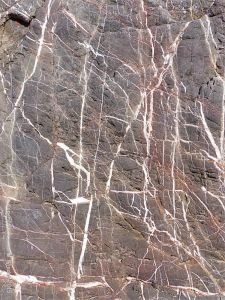 Close-up of the natural pattern of calcite veins in Carboniferous limestone at Threecliff Bay, Gower