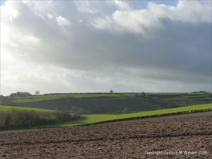 English countryside view with ploughed and planted fields