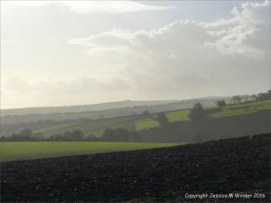 English countryside view with dramatic skies