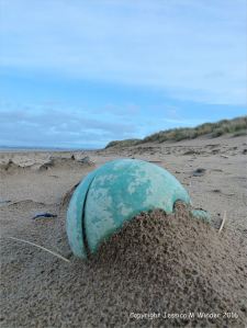 Green plastic fishing buoy washed up as flotsam