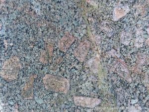 Close-up detail of L'Eree Granite crystals in rock on the Channel Island of Guernsey