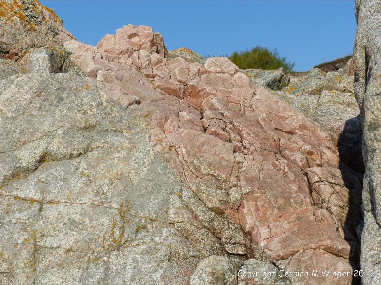 Broad pink aplitic vein in L'Eree Granite