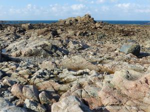 L'Eree Granite rock outcrop location for an albite dolerite dyke on Guernsey, Channel Islands.