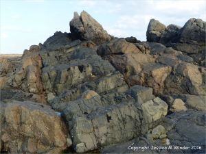 A dolerite dyke crossing L'Eree granite on Guernsey in the Channel Islands