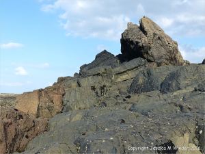 A dolerite dyke crossing L'Eree granite on Guernsey in the Channel Islands