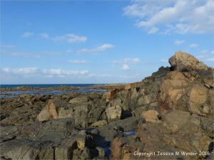 A dolerite dyke crossing L'Eree granite on Guernsey in the Channel Islands